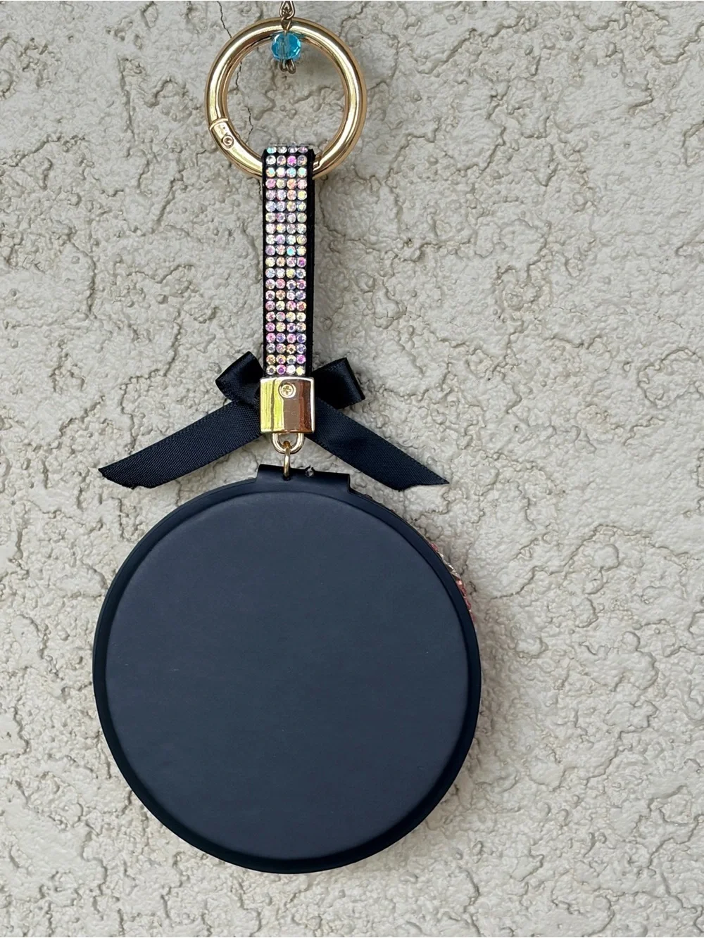 Bedazzled Pink Pearl & Crystal Round Keychain/Mirror